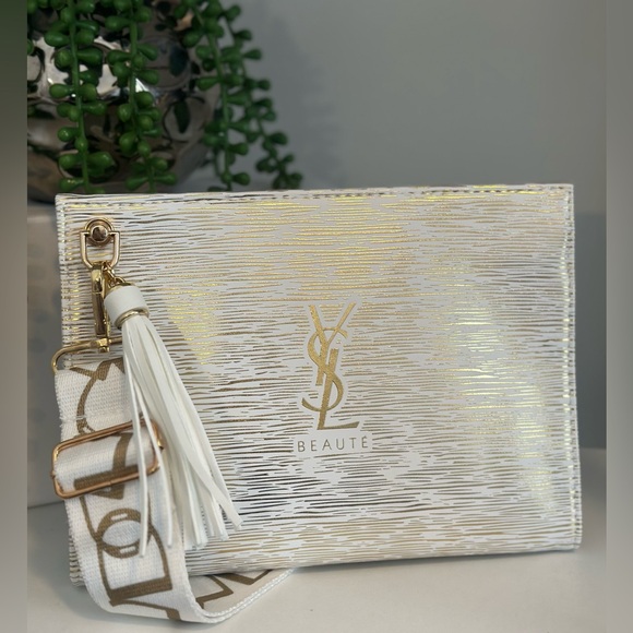 YSL Beaute Makeup Bag White and Gold New - Picture 4 of 5